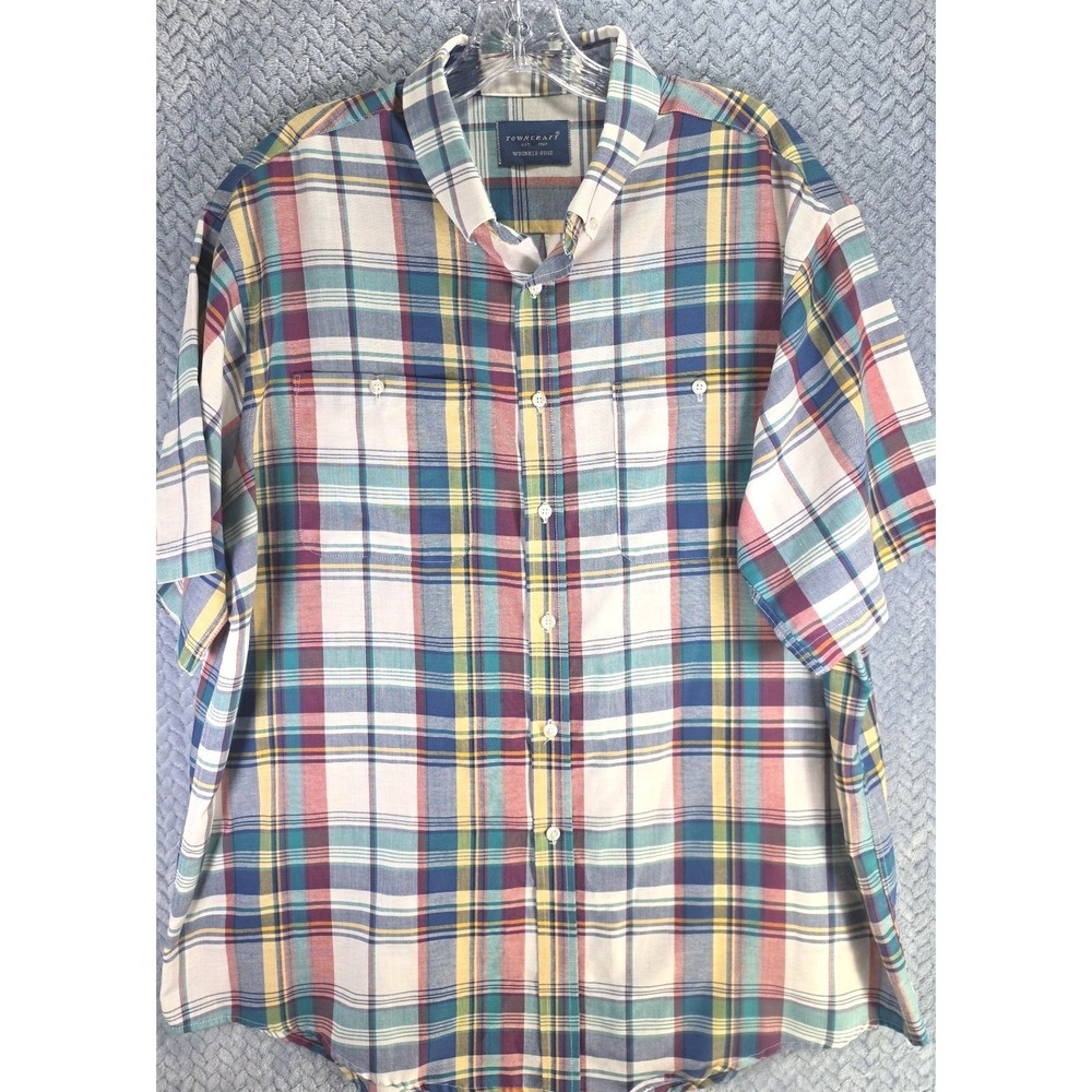 Vintage‎ TownCraft Mens Shirt Plaid Button Up Blue Green Size XL Dadcore Summer